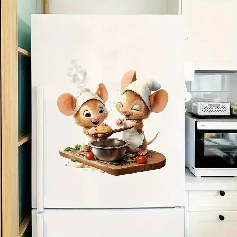 autocollant mural souris cuisinier dessin animé planche découpe légumes casserole moderne cartoon