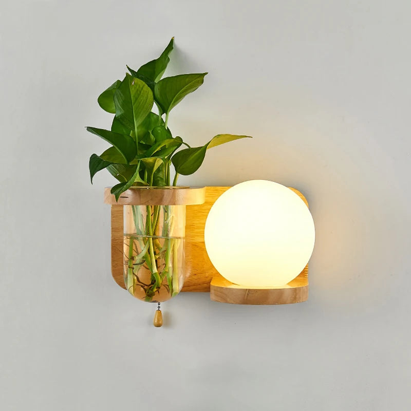 lampe murale moderne bois naturel verre transparent chambre coucher salon entrée cuisine