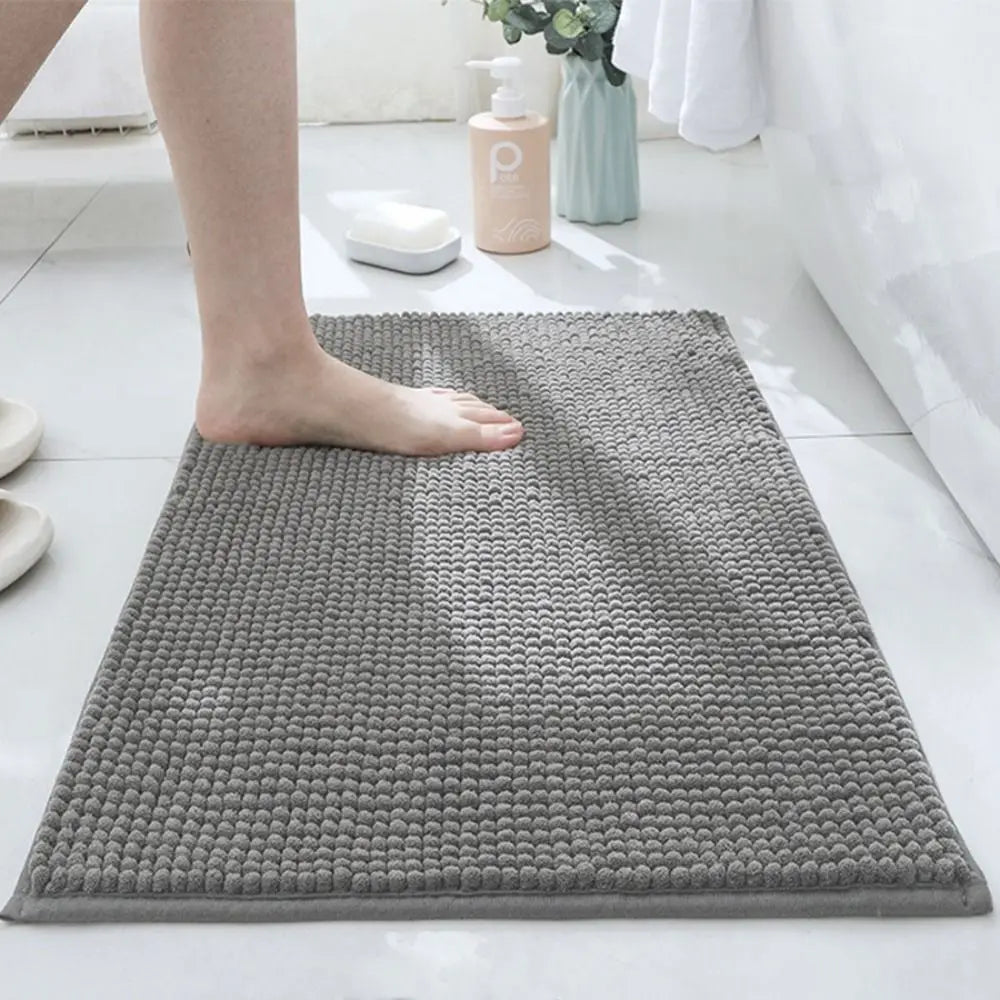 tapis bain gris rose boules relief antidérapant moderne sol epais chenille