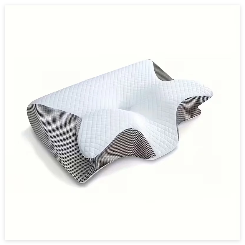 coussin ergonomique gris blanc mousse mémoire forme polyester respirant contouré couverture amovible lavable