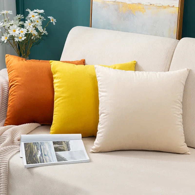 housse coussin carrée velours uni canapé salon décoration maison moderne 45x45cm