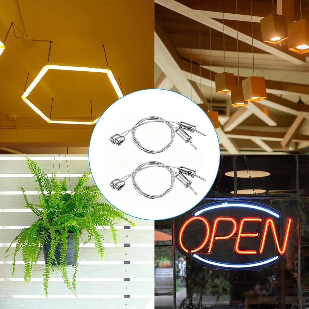 câbles suspension réglables argentés vis fixations plaques moderne chandelier lumière diy