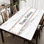table runner happy birthday multicolore points colorés écriture cursive fête anniversaire moderne festif