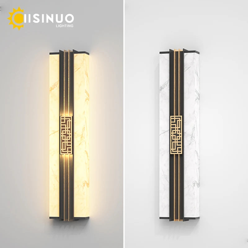 applique murale led marbre ornement doré or noir contemporaine élégante ip65 extérieur véranda