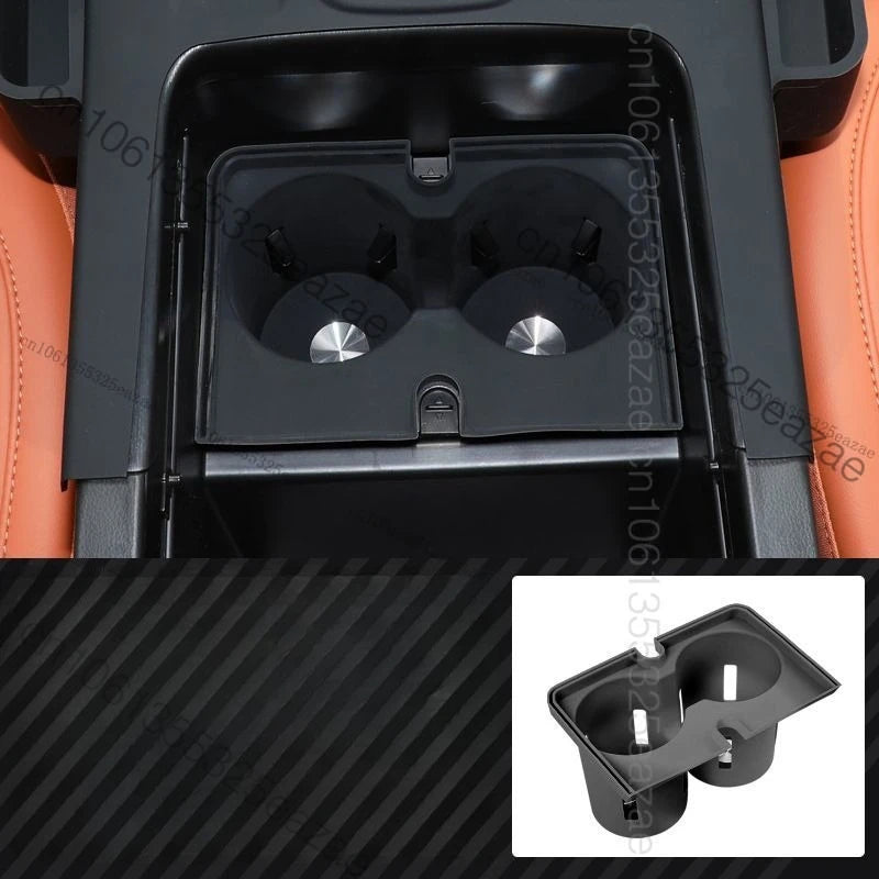 organisateur rangement voiture orange texture cuir moderne adhésif compartiments tasses objets smartphone