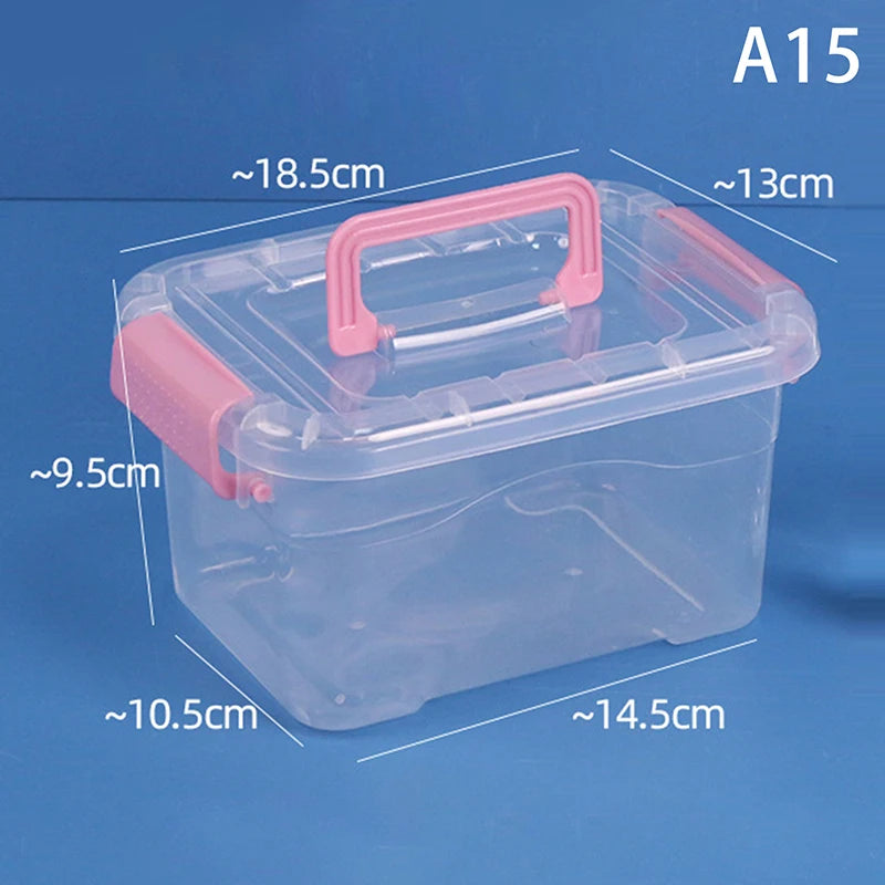 boîtes rangement transparentes bleues roses violettes poignées détachables moderne pratique enfants fournitures scolaires
