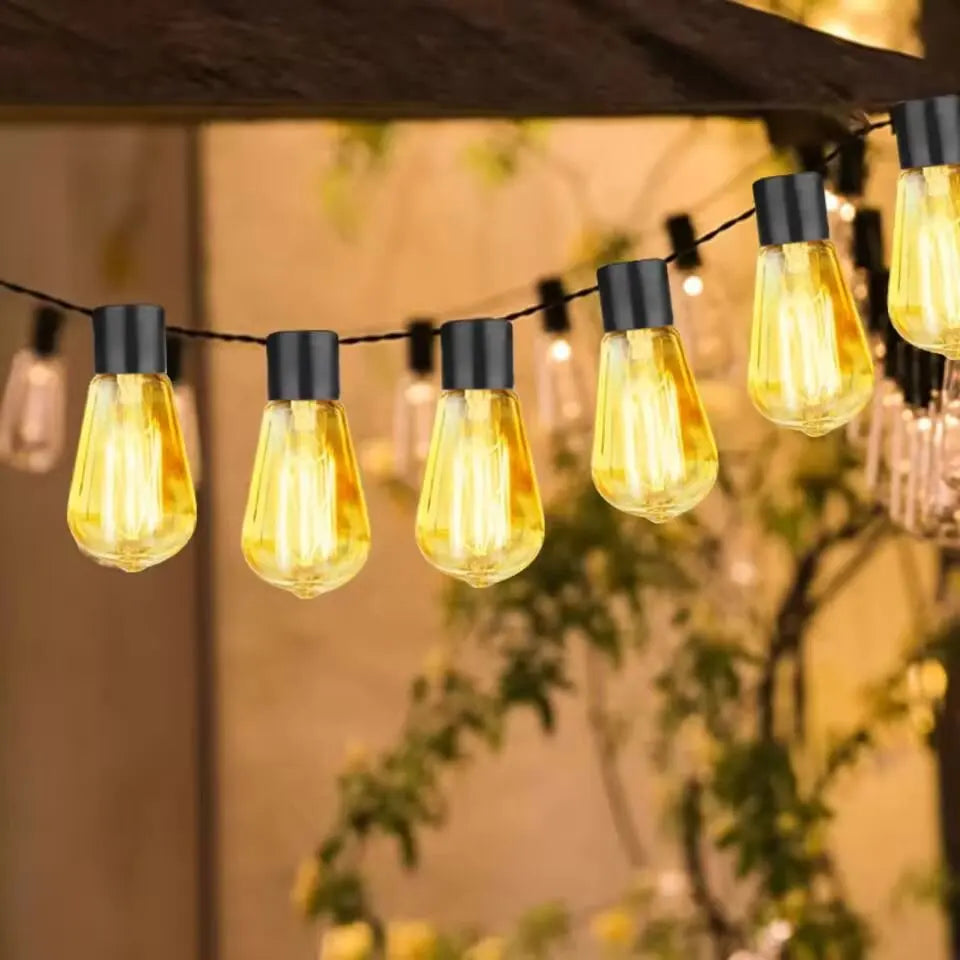 guirlande lumineuse solaire led ampoules edison vintage 5m 10led 8m 20led jaune orangé noir