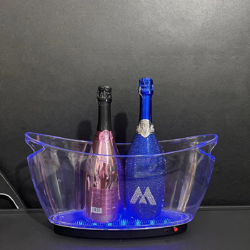 cuve glace transparente opacité légère moderne cuve bouteilles champagne glaçons rechargeable led blanc lumière
