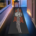 tapis crâne ailes born to ride graphique noir blanc orange imperméable antidérapant polyvinyle polyester