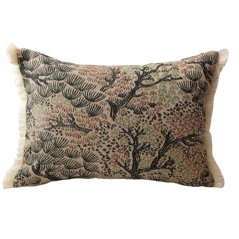 coussin rectangulaire motif floral traditionnel beige noir vert rouge adhésif lit canapé décor maison