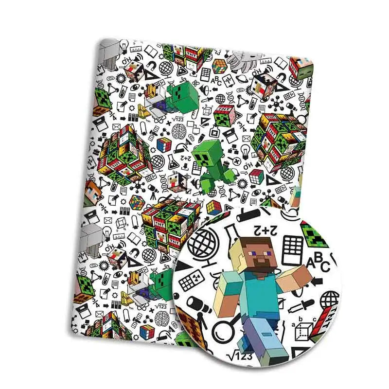 tapis minecraft personnages animaux objets pixel art noir vert bleu blanc jaune rouge adhésif