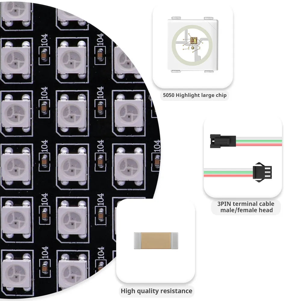 matrice led 8x8 16x16 8x32 multicolore ws2812 rgb flexible moderne grille points lumineux