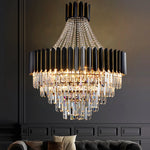 lustre led moderne élégant cristal noir doré transparent salon restaurant