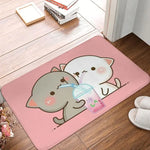 tapis sol moderne motif chat mignon mangeant nouilles rose gris blanc intérieur extérieur