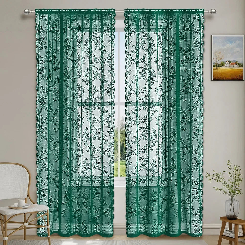 rideau vert broderie florale transparent classique 100 polyester 100x114cm 100x183cm 100x244cm 140x244cm