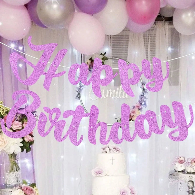 guirlande lettres happy birthday pailletées or rose violet noir cursive suspension anniversaire fête
