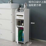 meuble rangement salle bain blanc moderne tiroir déchets étagères étroites
