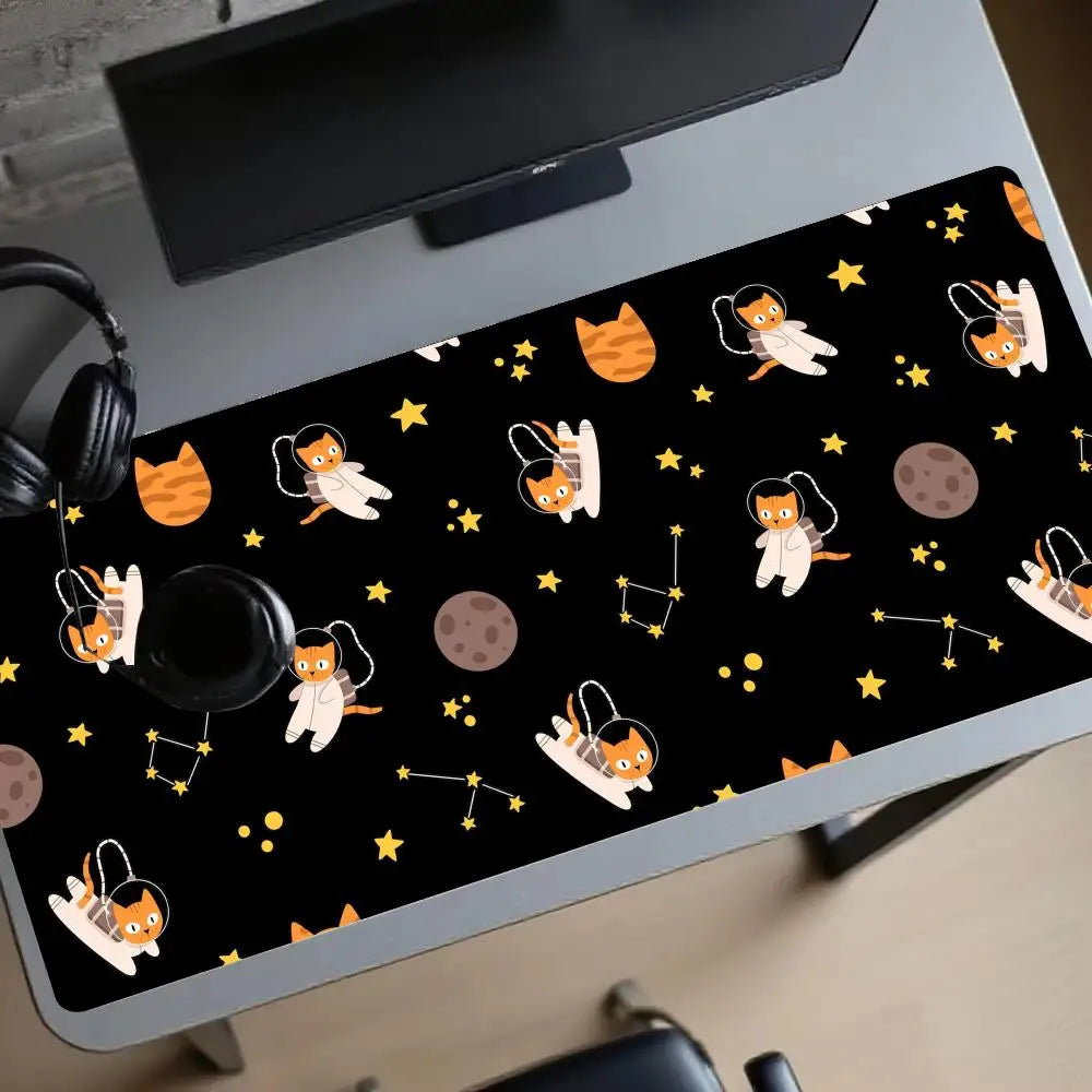 tapis souris gaming extra large noir orange chats étoiles constellation cartoon