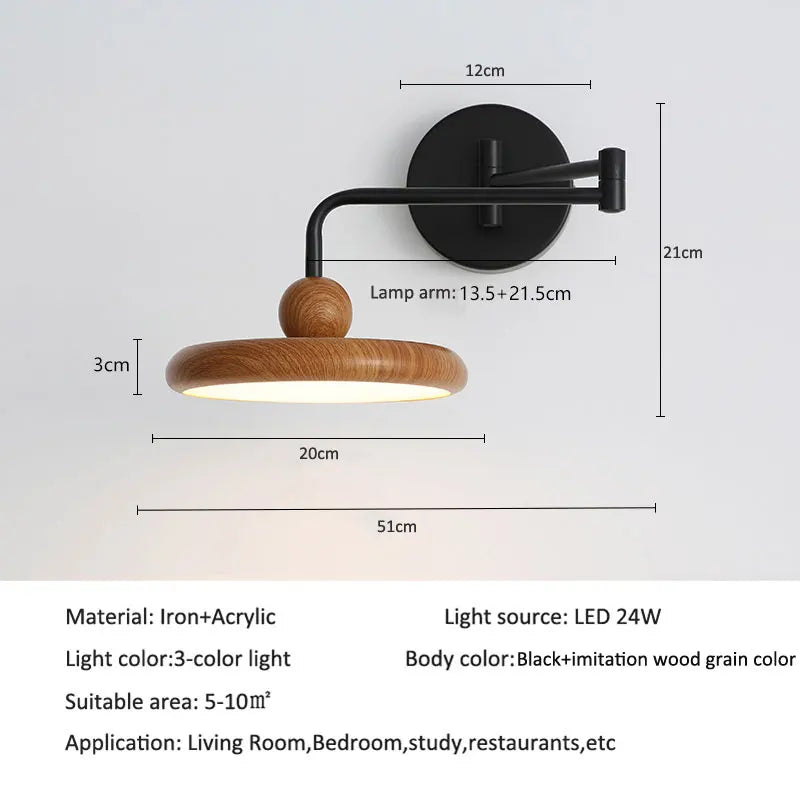 lampe murale moderne noire grain bois fixée chambre entrée étude cuisine