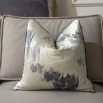 housse coussin géométrique polyester contemporain beige gris bleu clair abstrait effet peinture 30x50 45x45
