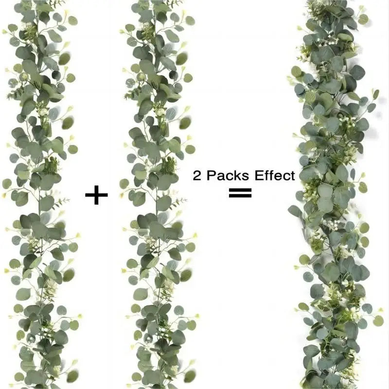 guirlande feuilles eucalyptus artificielles fleurs blanches vert clair décoration extérieure naturelle rustique mariage fête