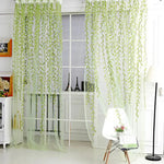 rideaux tulle transparents motif feuilles brodées romantique couleur verte violette fenêtre maison