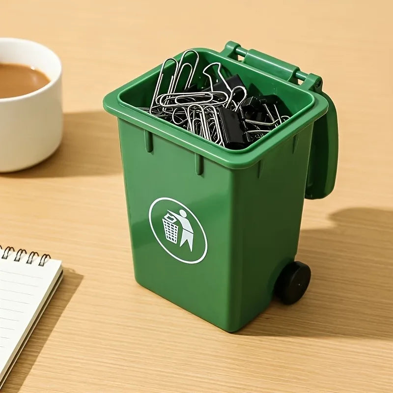 mini poubelle verte recyclage moderne rangement accessoires organisation papier clips stylos