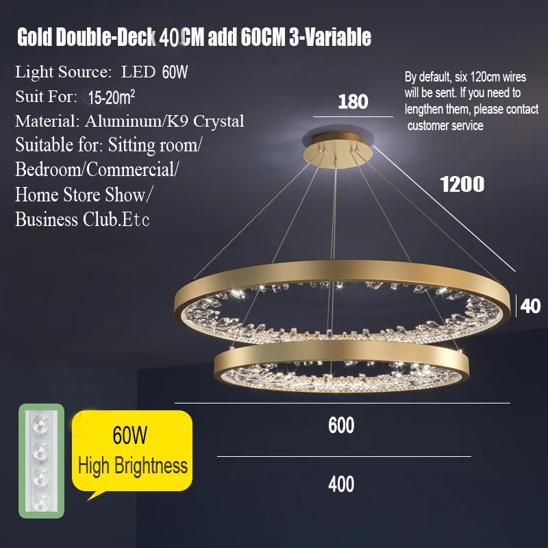 suspension lumineuse moderne or noir strass circulaire chambre salon led