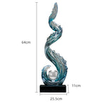 sculpture résine bleue vague moderne décoration intérieure entrée salon cadeau anniversaire nouvel an