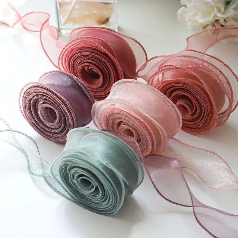 ruban satin organza transparent élégant rose clair blanc gris rouge vert pastel 10 yards