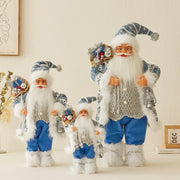 décoration noël père noël bleu figurine traditionnelle chapeau pompon fourrure imitation festive