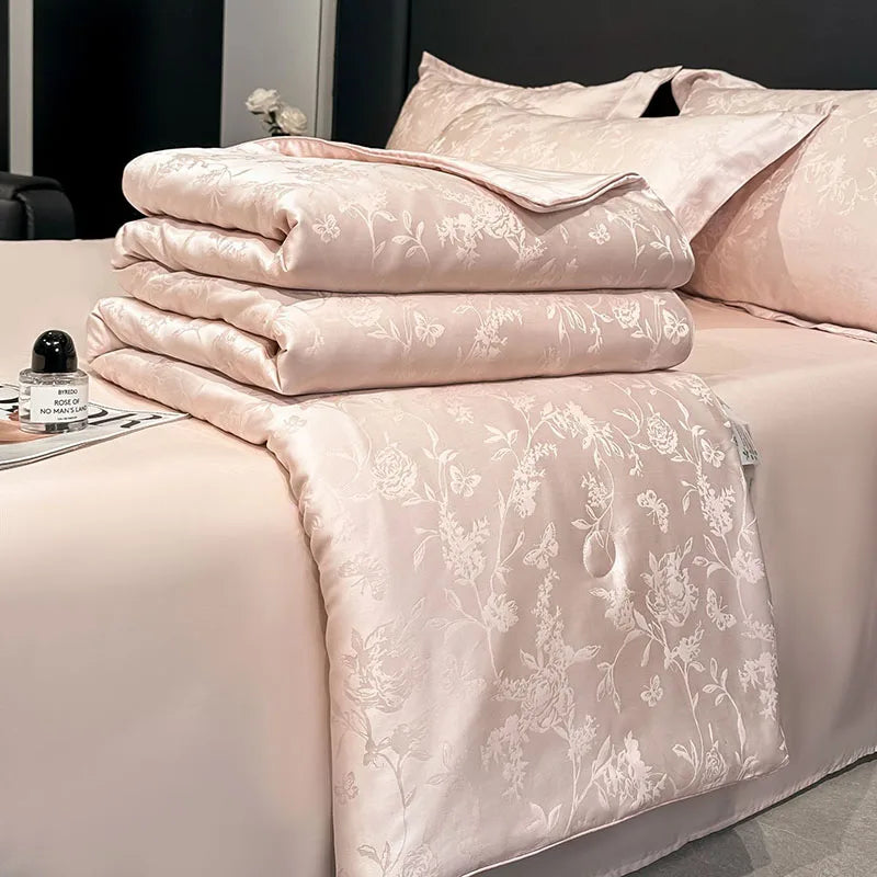 drap lit rose clair floral satiné été adultère lavable maison classique