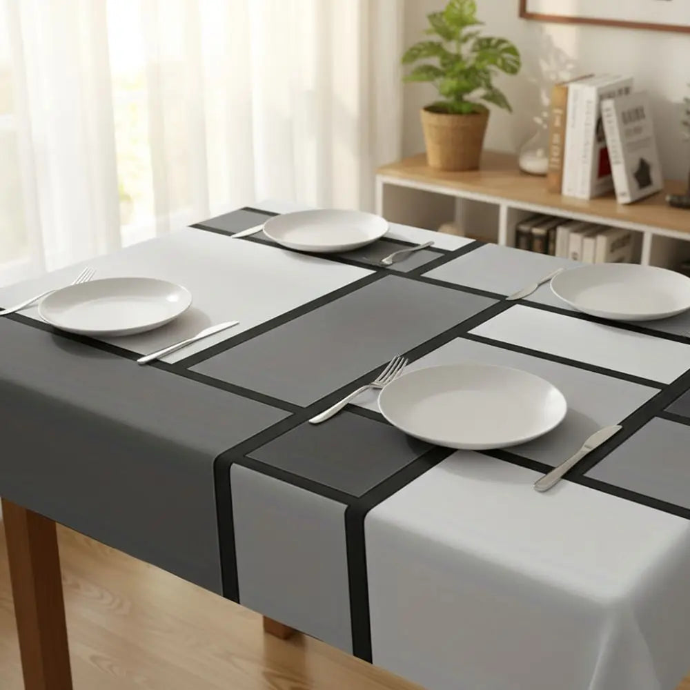 nappe géométrique moderne gris blanche carreaux imperméable lavable machine réutilisable maison