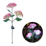 lampe solaire bleue rose blanche violette fleurs hortensias piquet métallique extérieur moderne