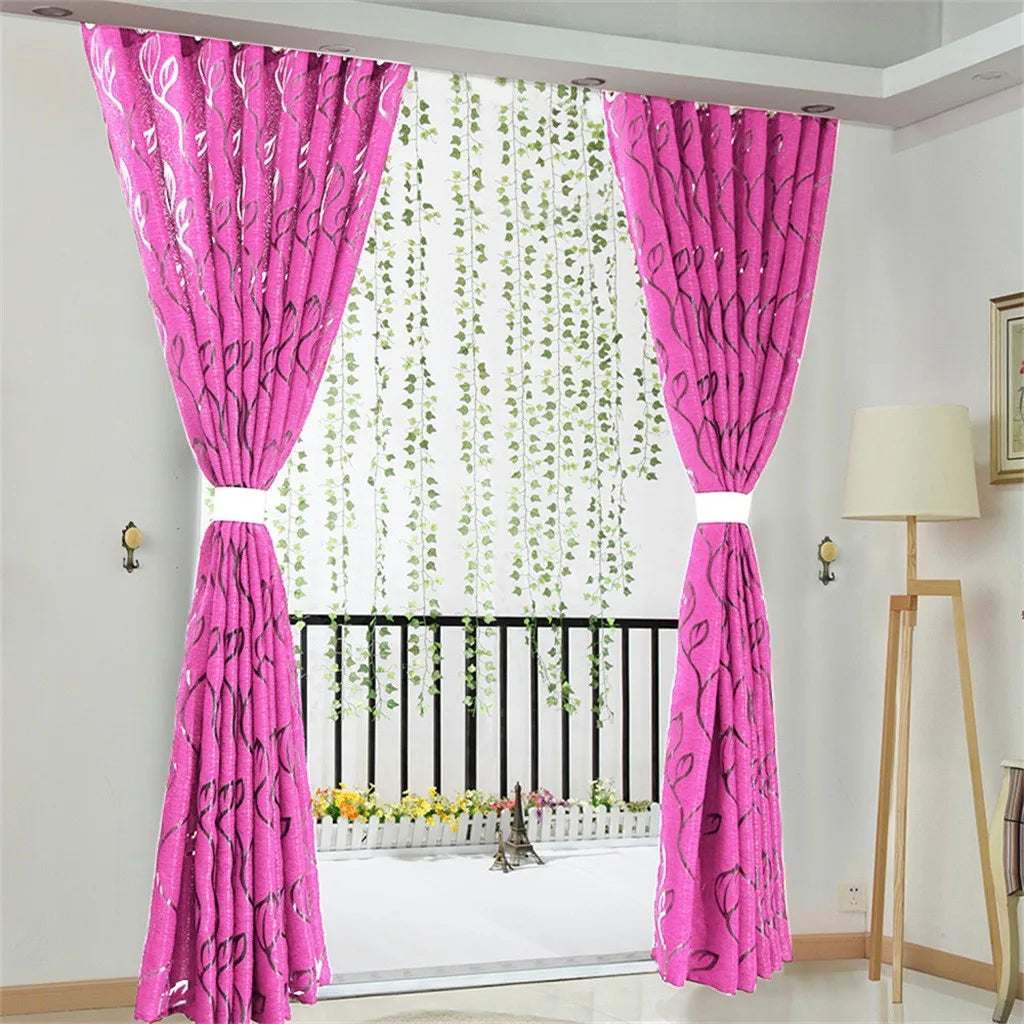 rideau semi transparent feuilles stylisées moderne violet rose noir bleu gris uni décoration maison