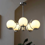 lustre led moderne sphères translucides blanc chrome interrupteur tactile salon chambre