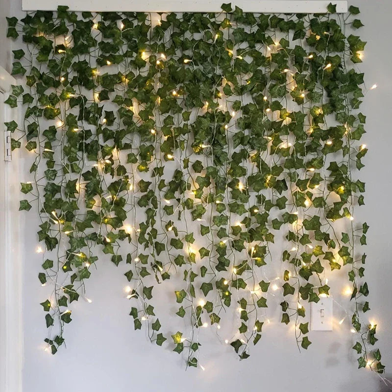 guirlande lumineuse feuilles vigne artificielles vert jaune décoration intérieure bohème 2m 5m 10m