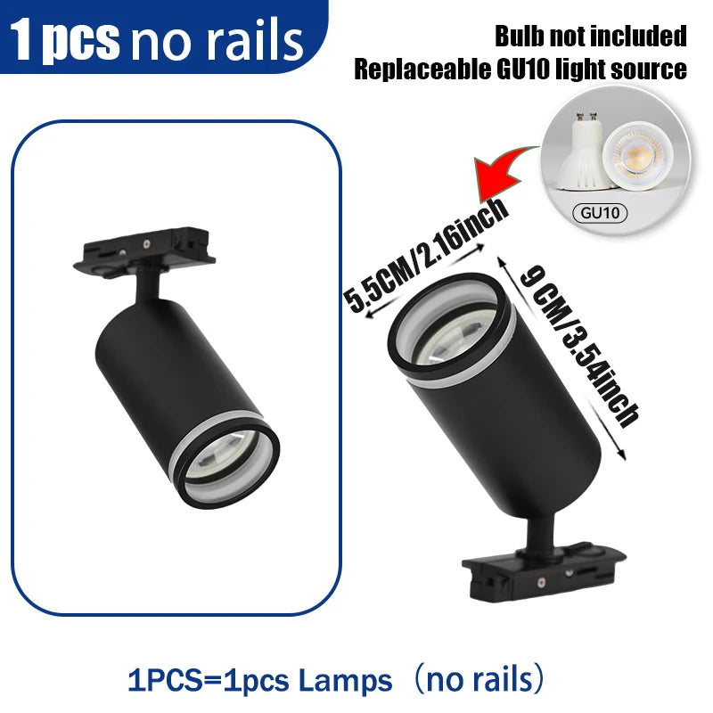 spots lumière rail gu10 noir modernes clips facile flux lumineux élevé certification rohs ccc