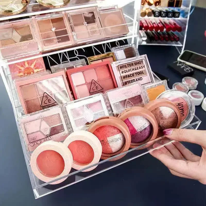 boîte rangement transparente moderne fards paupières blush rouge lèvres poudre cosmétiques minimaliste sans motif