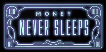 cadre lumineux led vert neon motif billet banque texte money never sleeps murale moderne