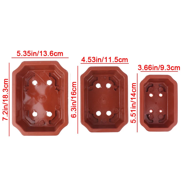 pots plantes vintage rectangulaire octogonal bord décoré couleur rouge brun adultes jardinage utilitaire