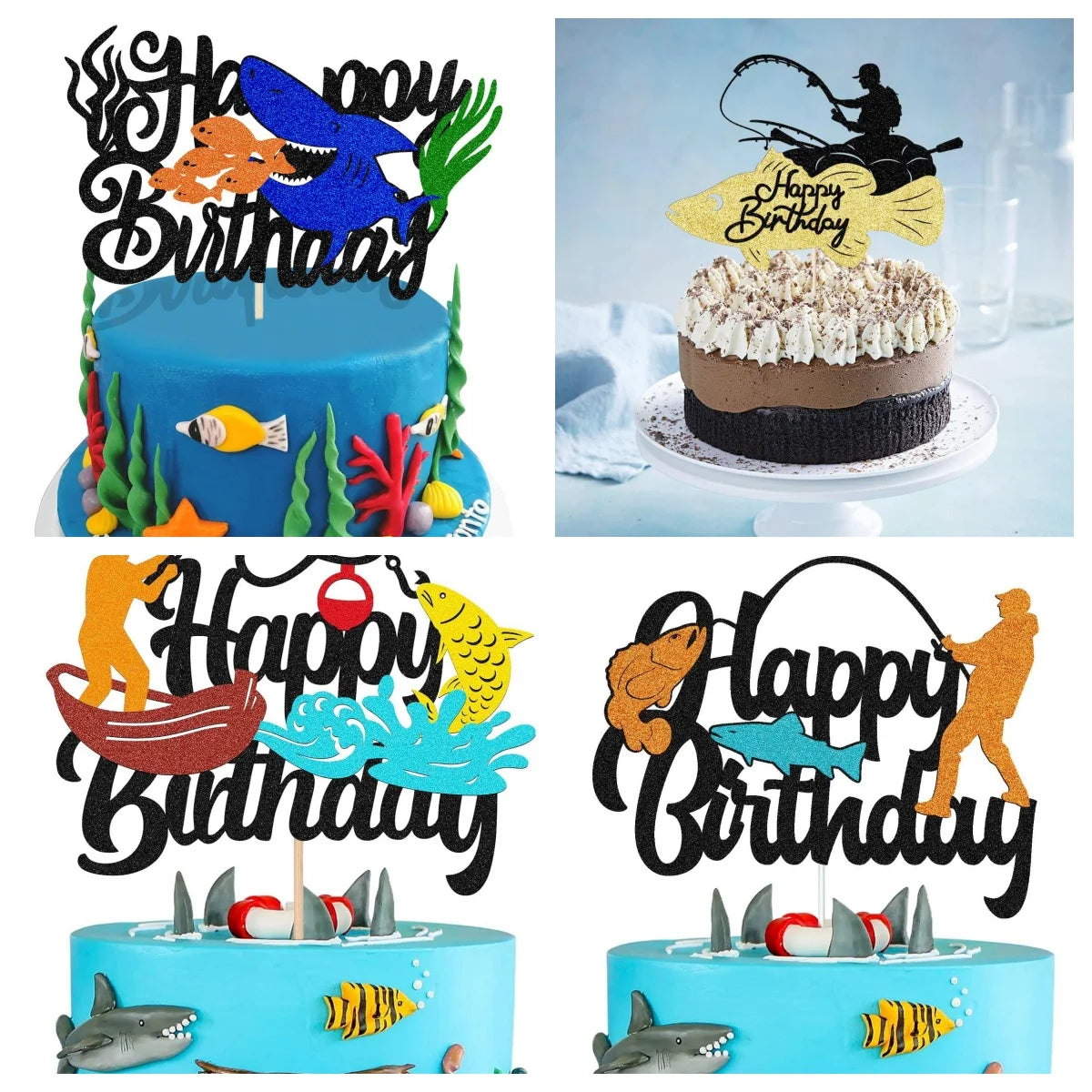 décoration gâteau pêche poissons bateau happy birthday anniversaire enfant festif carton motifs marins festive