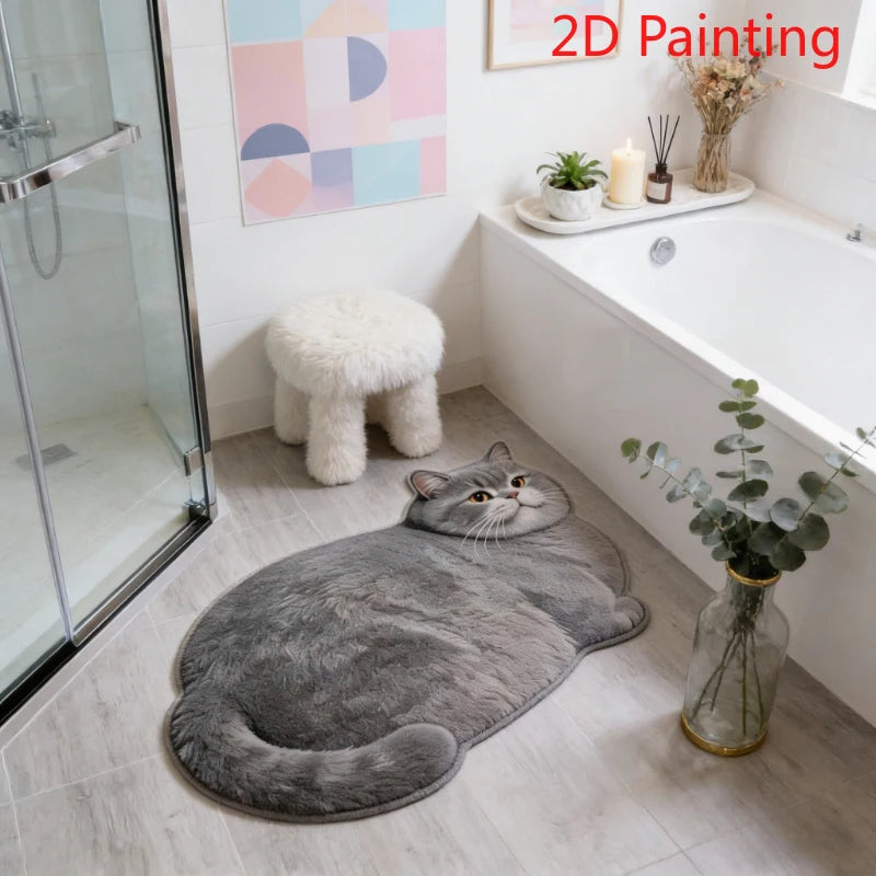 tapis bain forme chat doux moelleux antidérapant absorbant séchage rapide décoration maison gris blanc