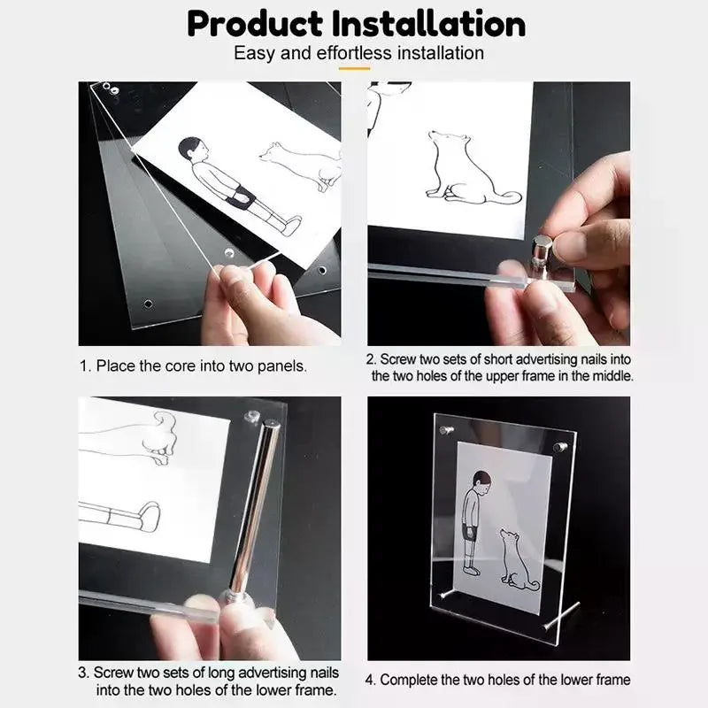 cadre photo acrylique transparent moderne pouces pouces A4 supports métalliques