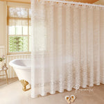 rideau douche imprimé floral beige clair semi transparent classique anneaux métalliques polyester relief