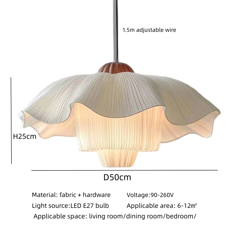 lampe suspendue moderne tissu blanc beige rayures plissées chaîne métallique 4500K 3000K 6000K 90