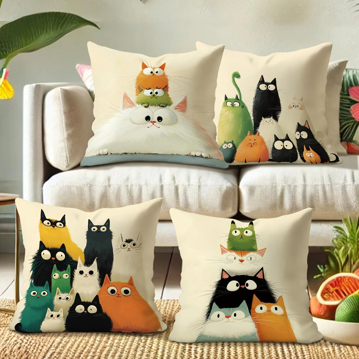 housse coussin chat dessin animé moderne polyester 45x45cm décoration maison lit hospitalière imprimée
