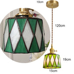 lampe suspension tiffany géométrique transparente couleurs variées triangles cercles vintage