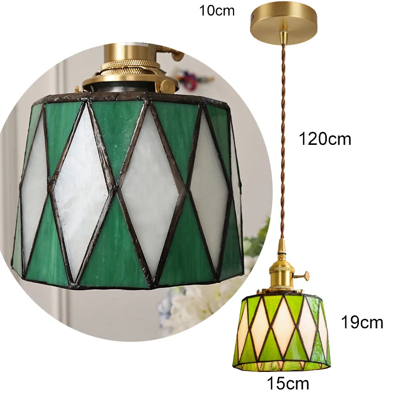 lampe suspension tiffany géométrique transparente couleurs variées triangles cercles vintage