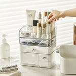boîte maquillage transparent moderne poignées métalliques pince brosse cosmétiques grande capacité anti poussière